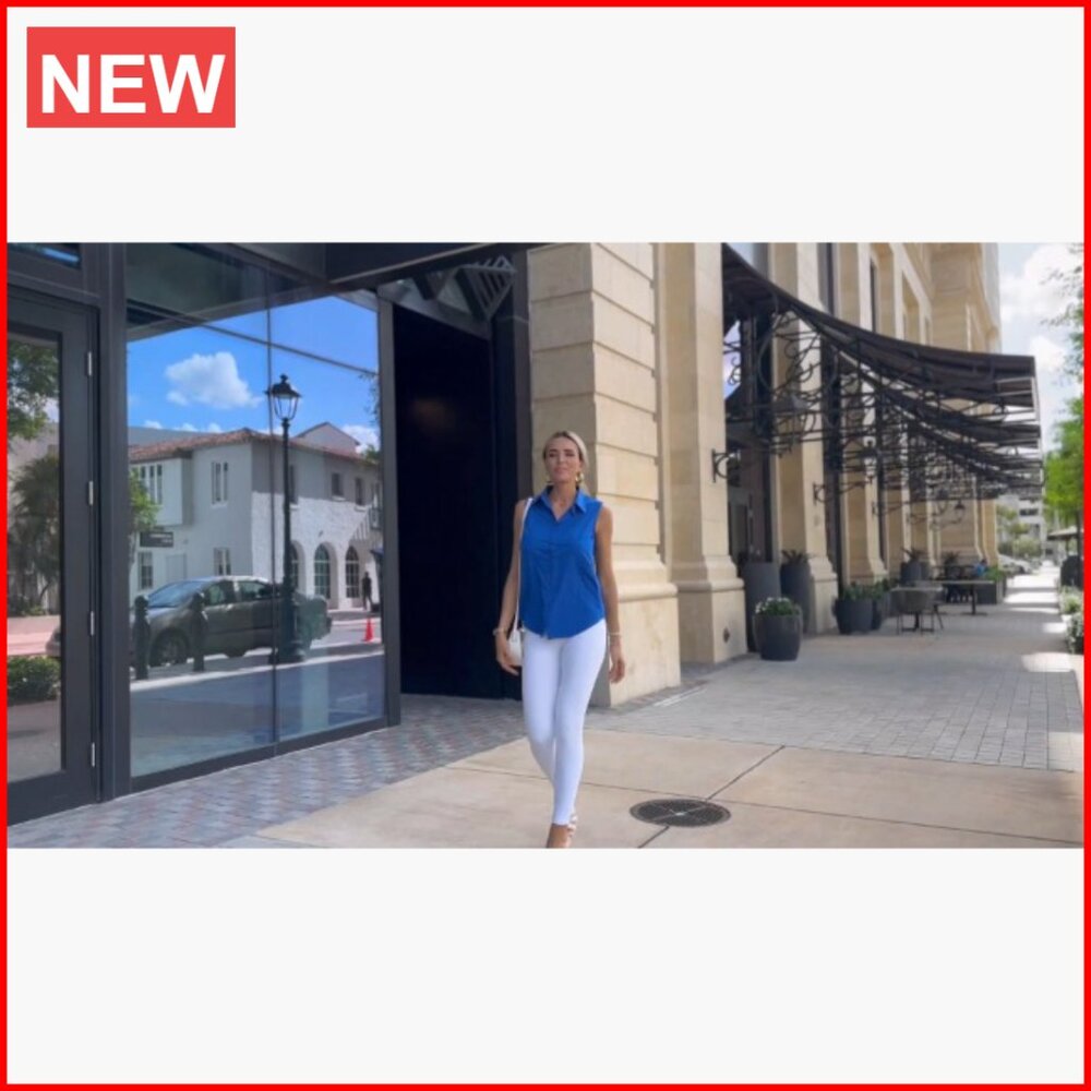 Polyester Blend Sleeveless Button Down Shirt V-Ne… - image 6